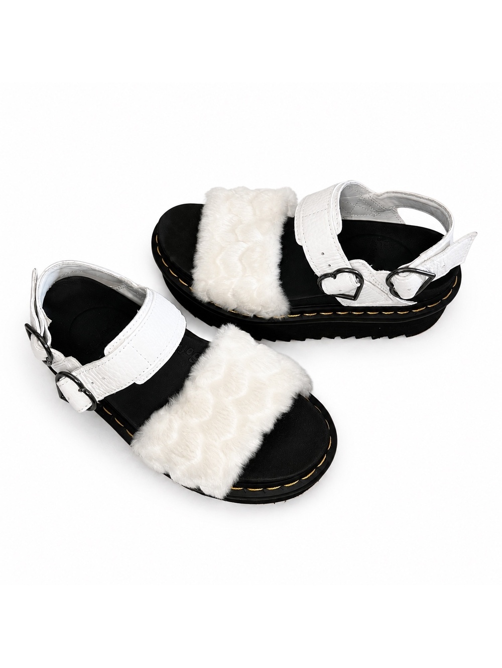 Dr. Martens Voss Quad Fluffy White Platform Sandals Women’s Size 7 US